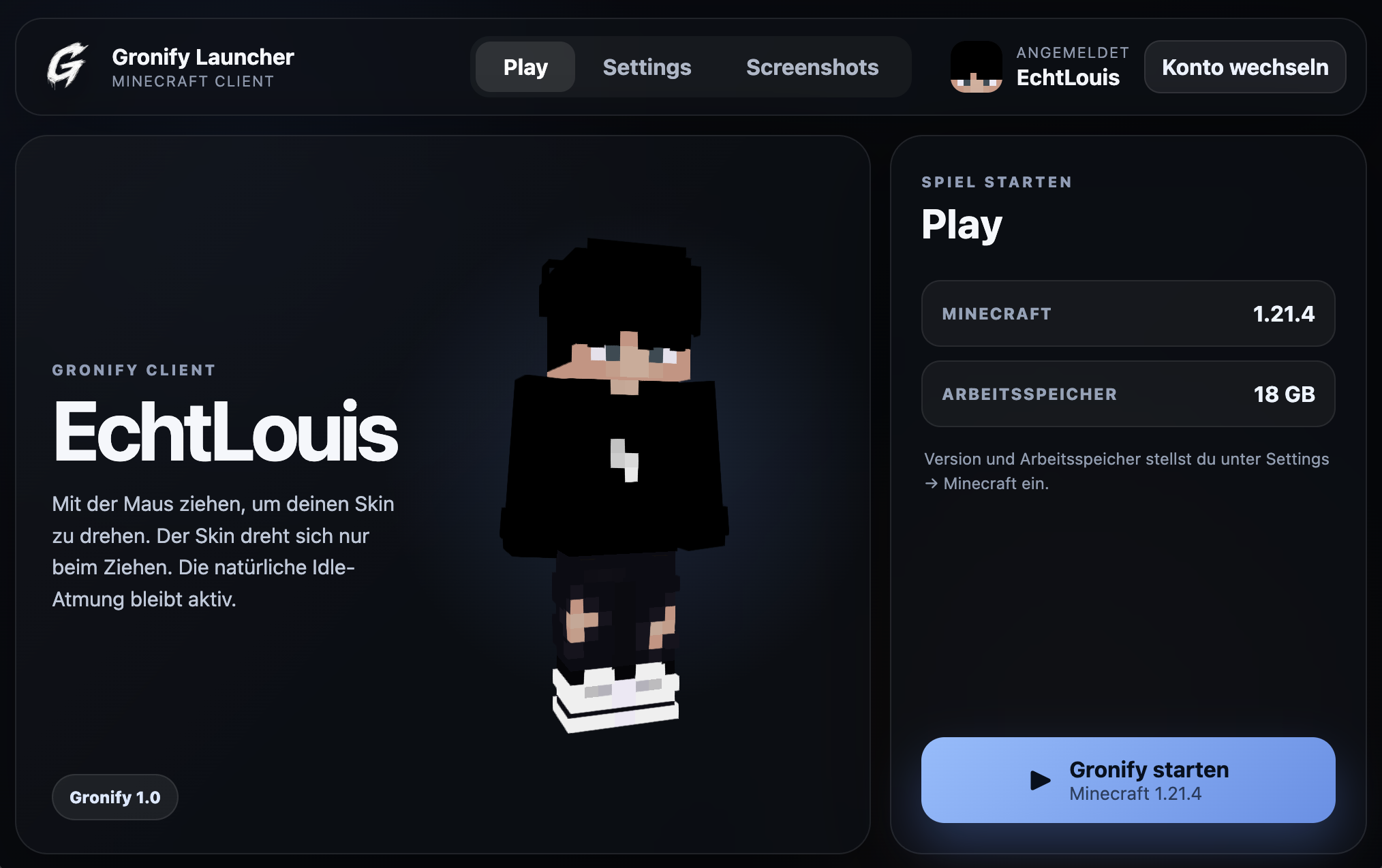 Screenshot des Gronify Launchers
